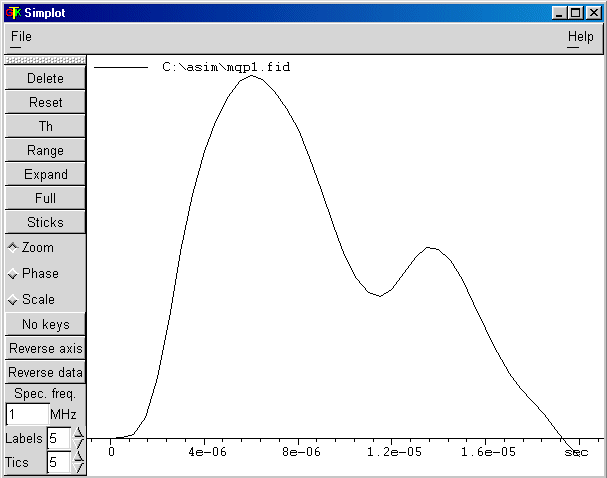 Central-transition echo amplitude versus p1 simulated with SIMPSON