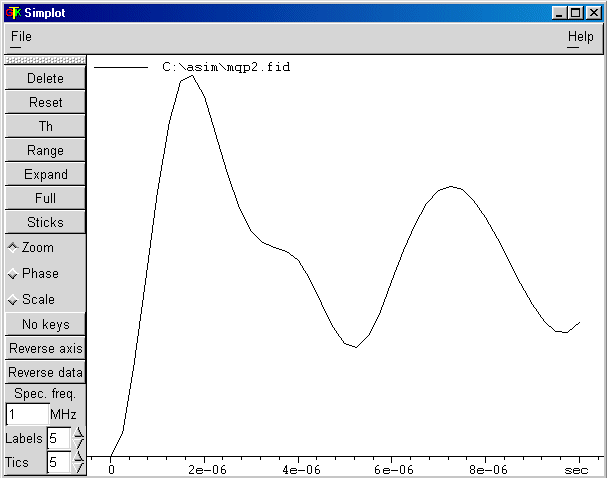 Central-transition echo amplitude versus p2 simulated with SIMPSON