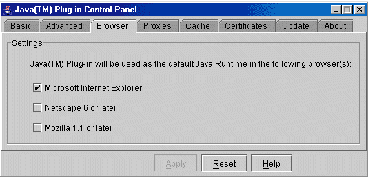 Java Plug-in Control Panel in Windows
